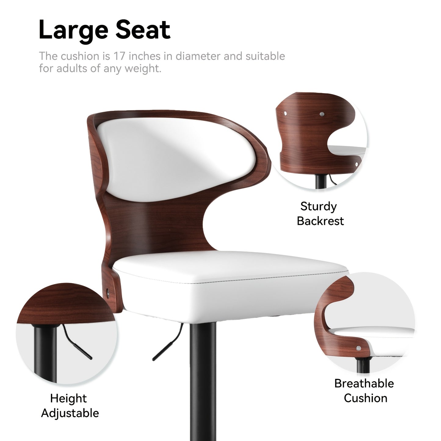 Set of 2 walnut curved wooden boards with backrest, adjustable height, 360 ° rotation