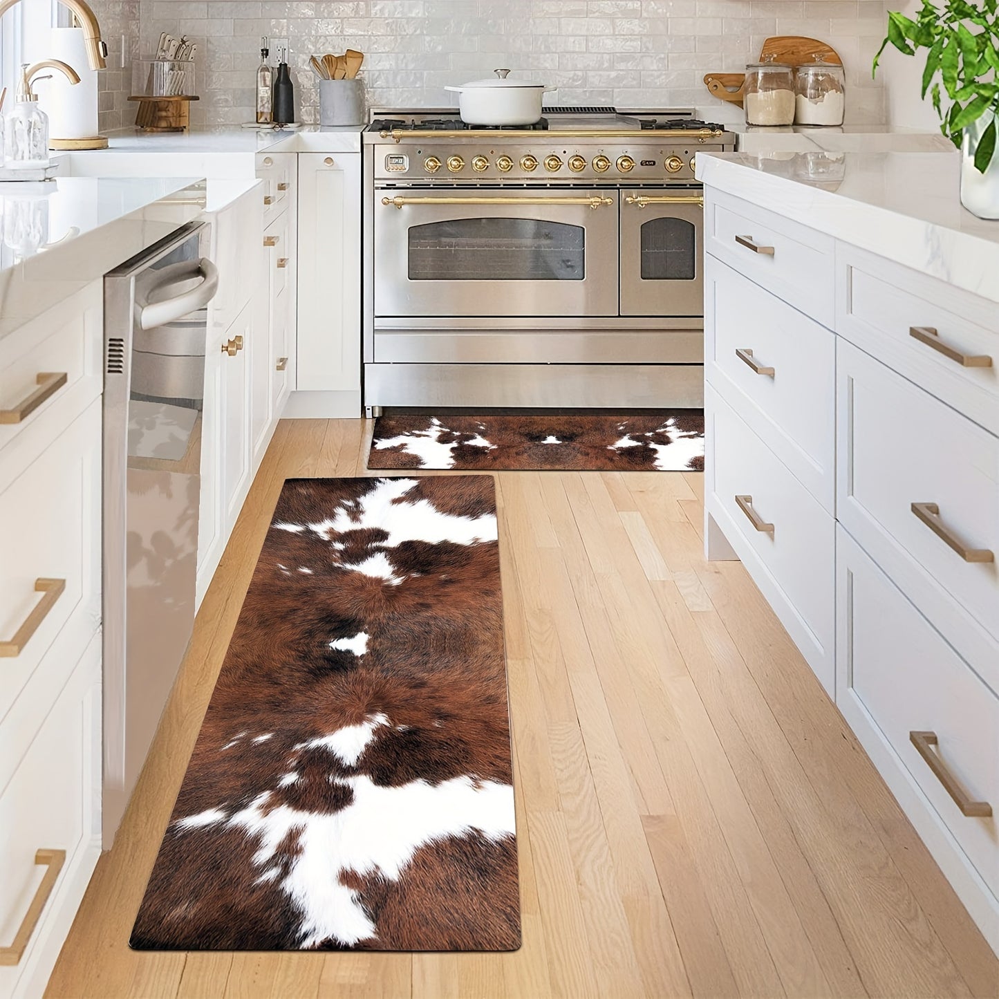Brown and White Cowhide Rug: Non-Slip, Stain-Resistant, and Waterproof