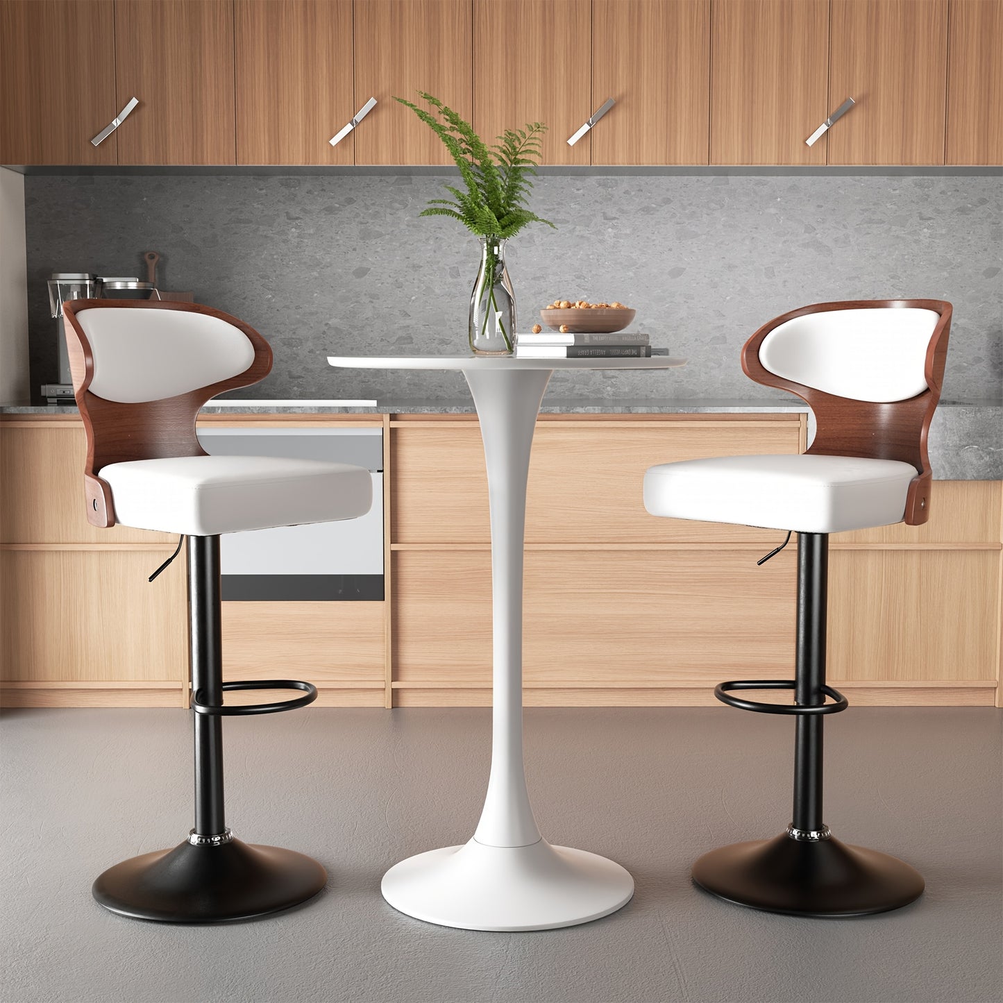 Set of 2 walnut curved wooden boards with backrest, adjustable height, 360 ° rotation