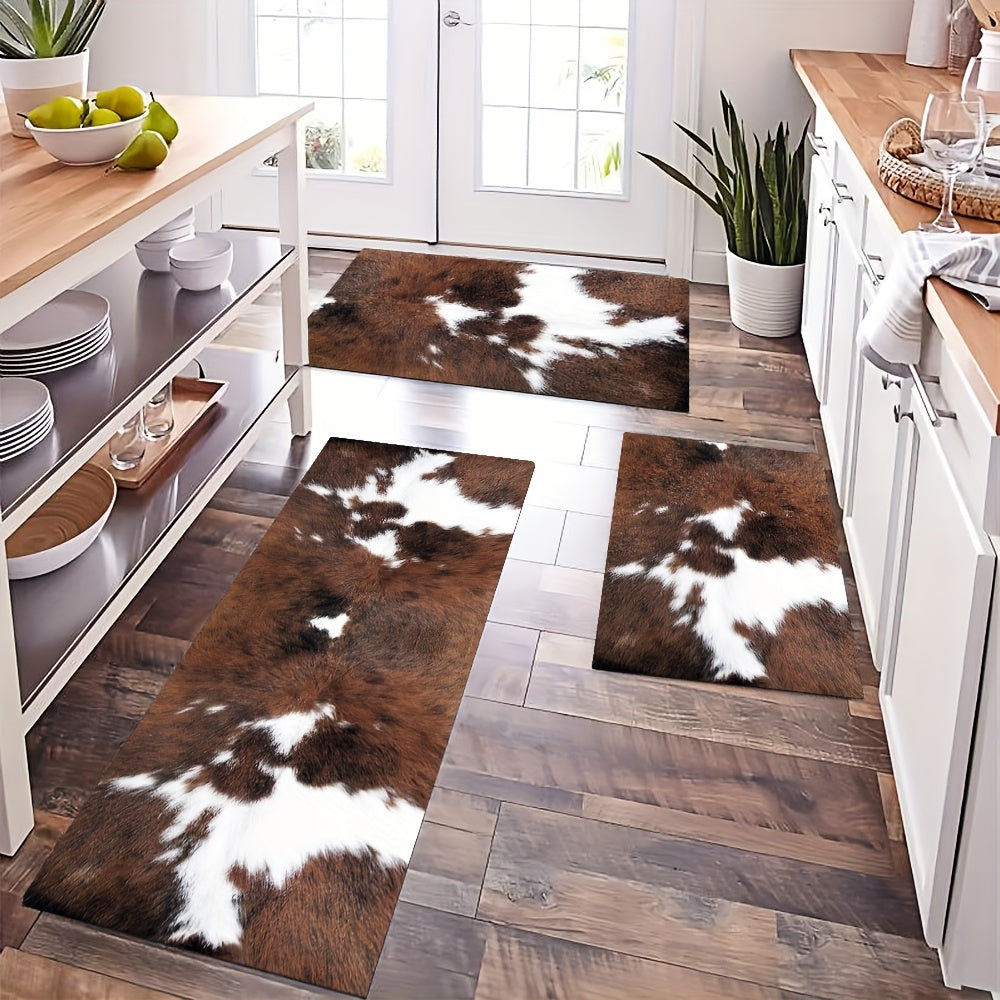 Brown and White Cowhide Rug: Non-Slip, Stain-Resistant, and Waterproof