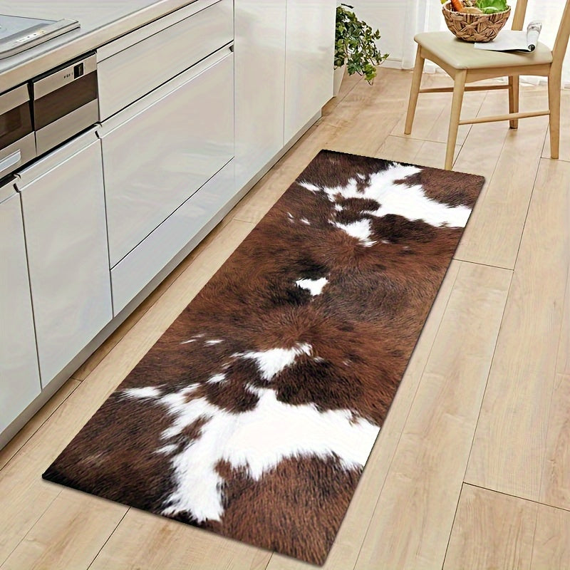 Brown and White Cowhide Rug: Non-Slip, Stain-Resistant, and Waterproof