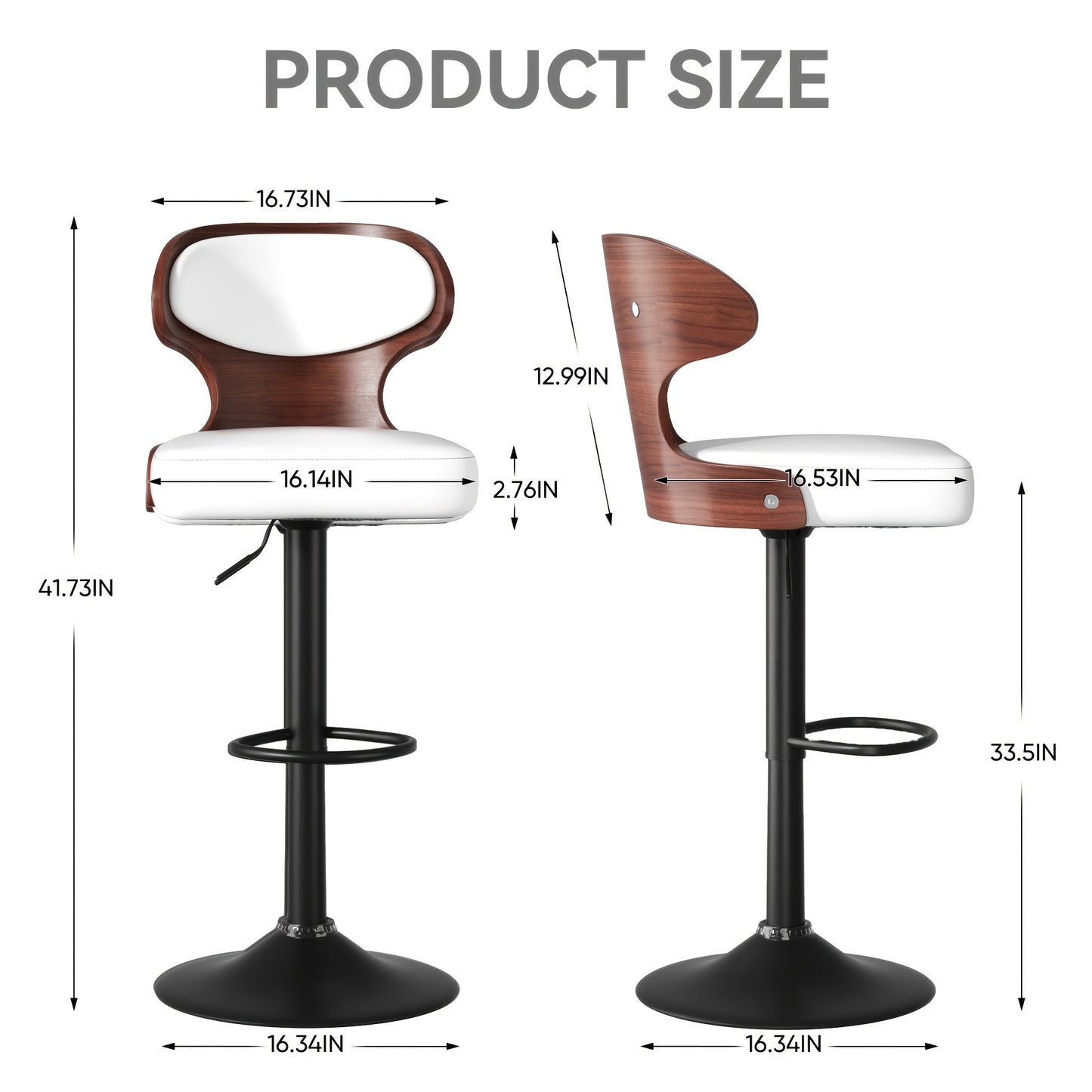 Set of 2 walnut curved wooden boards with backrest, adjustable height, 360 ° rotation
