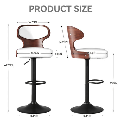 Set of 2 walnut curved wooden boards with backrest, adjustable height, 360 ° rotation
